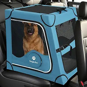 Snagle Paw Portable Dog Crate for Car Travel,Metal Frame Pet Crate,Pet Carrier for Car Back Seat Secures with Headrest Strap and Seatbelt,L