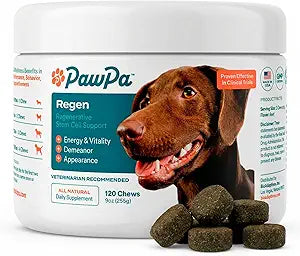 PawPa Regen, 120 Chews Veterinarian Recommended Regenerative Stem Cell Supplement for Senior Dogs, Supports Mobility, Appearance, Alertness, Hip & Joint, Delicious Beef Flavor Chews
