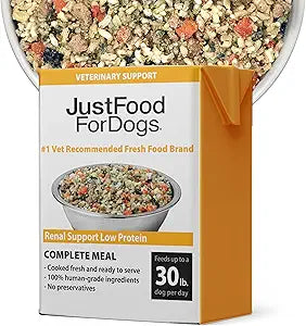 JustFoodForDogs Vet RX Pantry Fresh Prescription Dog Food, Human Grade, Vet Recommended Fresh Pet Meal or Toppers, Limited Ingredient, Prescription Diet, Renal Support Low Protein (12.5oz, 12 Pack)