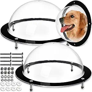 Goaste 2 Pack Dog Fence Window, 12.4 Inch Clear Pet Dome, Durable Plastic Pet Peek Windows Playground, Doggie Fence Safe Domes, Pets Supply for Dog Cat Horse, 12.4 x 4.9 Inch