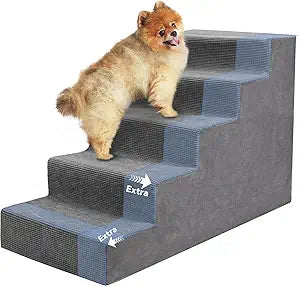 Niubya Dog Stairs for Small Dog and Cats,23â€H Non-Slip Bottom Pet Steps for High Beds and Couch,Extra Wide High-Density Foam Pet Stairs Grey,5 Steps