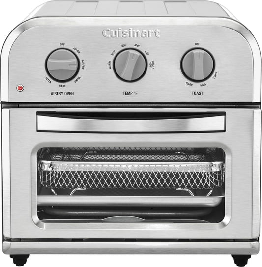 Cuisinart Compact Air Fryer Toaster Oven, Stainless Steel Fryer with 6-in-1 Functions, Adjustable Temperature, Includes Oven Rack, Baking Pan and Air Fry Basket, TOA-26