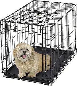 MidWest Homes for Pets Medium Ovation Single Door Folding Dog Crate, 30-Inches, Space-Saving Patented Up & Away Door, Leak-Proof Pan, Divider Panel, Black