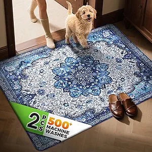 Hompet 2 Pack Super Absorbent Dog Door Mat for Muddy Paws, Washable Pee Pads for Dogs, Reusable Puppy Training Pads, Quick Dry Non-Slip Pet Entryway Rug, Leak-Proof Potty Pad for Indoor Floors 48x72
