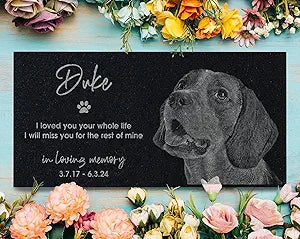 In Loving Memory Pet Memorial Stone w/ Engraved Image: Dog, Cat, Puppy, Kitten Grave Marker for Backyard, Garden Tribute, Cemetery Tombstone, Graveside Ornament, Burial Marker
