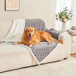 Checkered Waterproof Blanket for Bed Couch Sofa Car, Fluffy Soft Dog Blanket with 3D Jacquard Grid Pattern, Reversible Leakproof Pet Blankets for Dogs Cats Puppies, Grey, 60"x80"