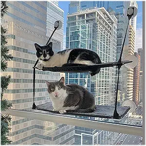 K&H Pet Products EZ Mount Double Stack Cat Window Perch for Large Cats, Sturdy Window Hammock Bed, Steel Frame, Sturdy Suction Cups, 2 Washable Shelf Covers, Foldable - Fits 27"W X 31"H Glass Spaces