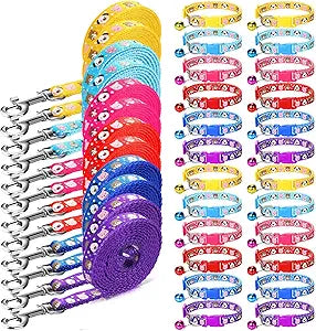 Amylove 48 Pcs Dog Collar and Leash Set, Polypropylene Adjustable Puppy Collars for Medium Dogs Small Pet Puppy Walking Training with Hook and Buckle(Vivid Color,Animal Pattern)