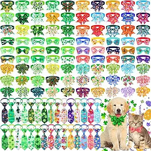 Talltalk 120 Pcs St. Patrick's Day and Easter Dog Bow Tie Collar Set Pet Adjustable Grooming Holiday Accessories Decoration for Dog Cat