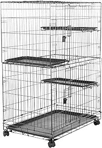 Amazon Basics Large 3-Tier Cat Durable,Pliable Cage Playpen Box Crate Kennel - 35.8"L x 22.4"W x 50.6"H, Black