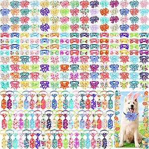 Aliceset 240 Pcs Easter Dog Bows Tie Collar Bulk Adjustable Easter Bunny Egg Pet Neckties for Dog Cat Grooming Accessories and Pet Festival Holiday Party
