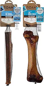 ROAM Pet Treats Ostrich Bones for Dogs Femur Bone and XL Marrow Dog Bone Pack of 2 for Large Breeds â€“ Long Lasting Ostrich Dog Bones