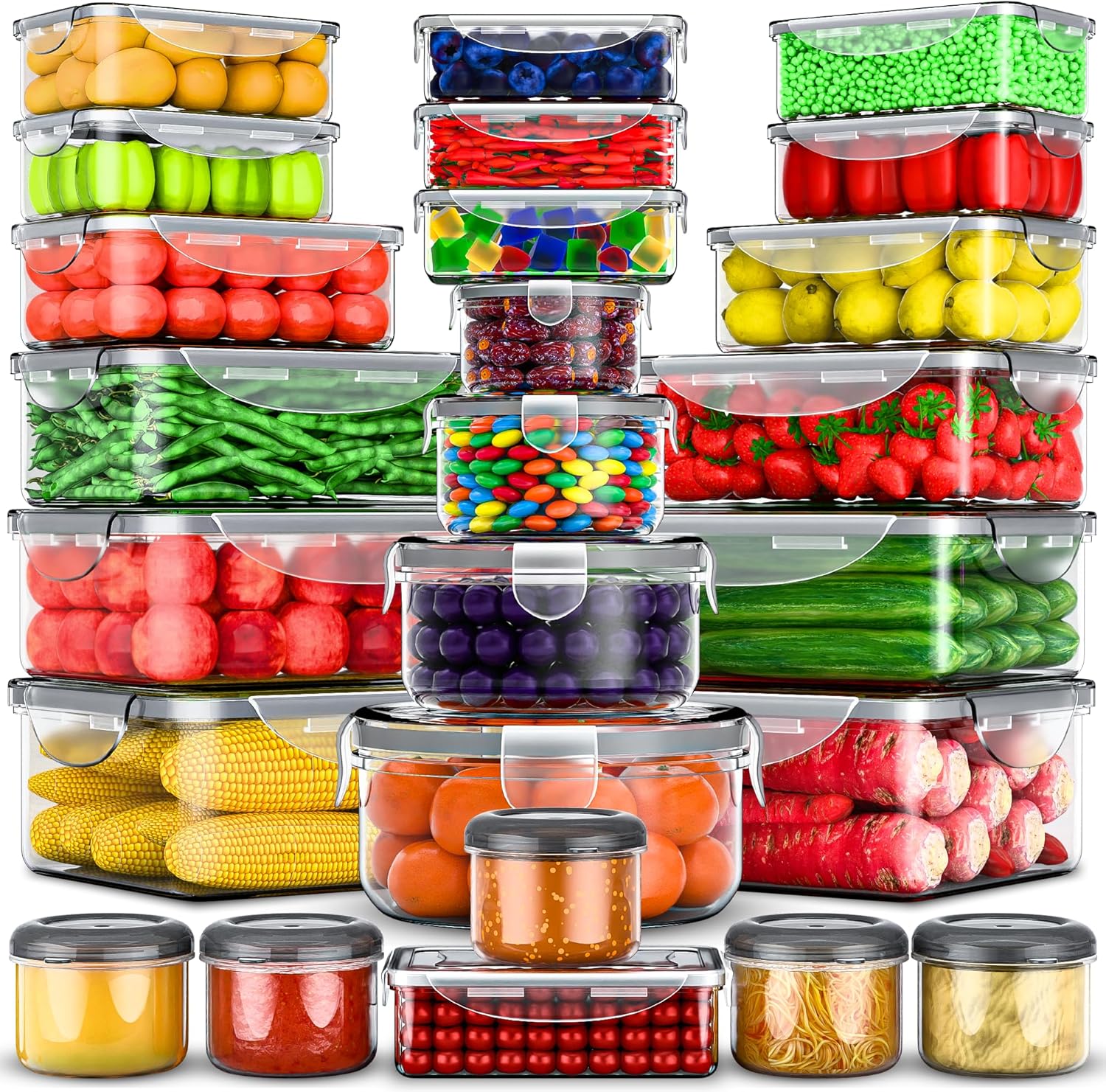 RockBerry 50 Pcs Large Food Storage Containers with Lids Airtight-85 OZ to small Containers-Total 526OZ Stackable Kitchen Set -BPA Free Leak proof containers- Freezer Microwave safe