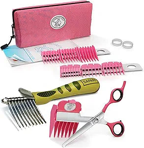 No Buzz Clipper + Dematting Comb by Scaredy Cut Silent Home Pet Grooming Kit, Pink, Right-Handed
