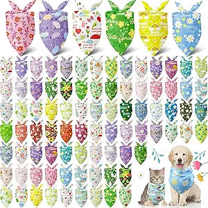 100 Pcs Spring Dog Bandanas Bulk Summer Flower Dog Scarf Triangle Pet Bandanas Adjustable Washable Puppy Costume Accessories for Spring Summer Grooming Supplies Small to Large Dogs Cats