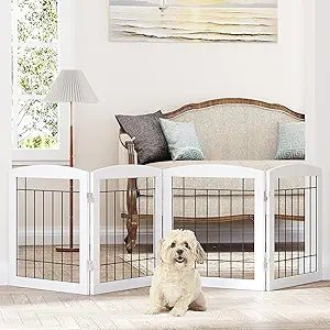 Dog Gate - 4 Panel Foldable Pet Gate Indoor for Doorways, House, Stairs, Freestanding Gate for Dogs - 80x24 -Inch Puppy Safety Fence by PAWLAND, White