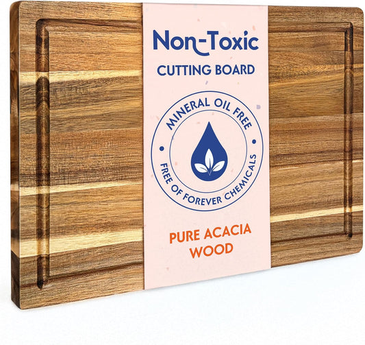 Non Toxic Wood Cutting Board - Conditioned with Natural Beeswax Flaxseed & Lemon Oil - Free of Mineral Oil - Made of FSC Certified Acacia Wood - 16" x 11" Thick Cutting Board by Ziruma